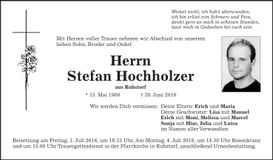 Traueranzeige Stefan Hochholzer