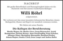 Traueranzeige Willi Röhrl