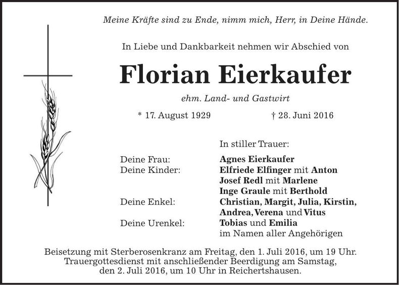 Traueranzeige Florian Eierkaufer