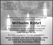 Traueranzeige Wilhelm Röhrl