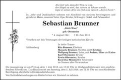 Traueranzeige Sebastian Brunner