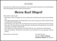 Traueranzeige Karl Högerl