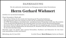 Traueranzeige Gerhard Wiehmert