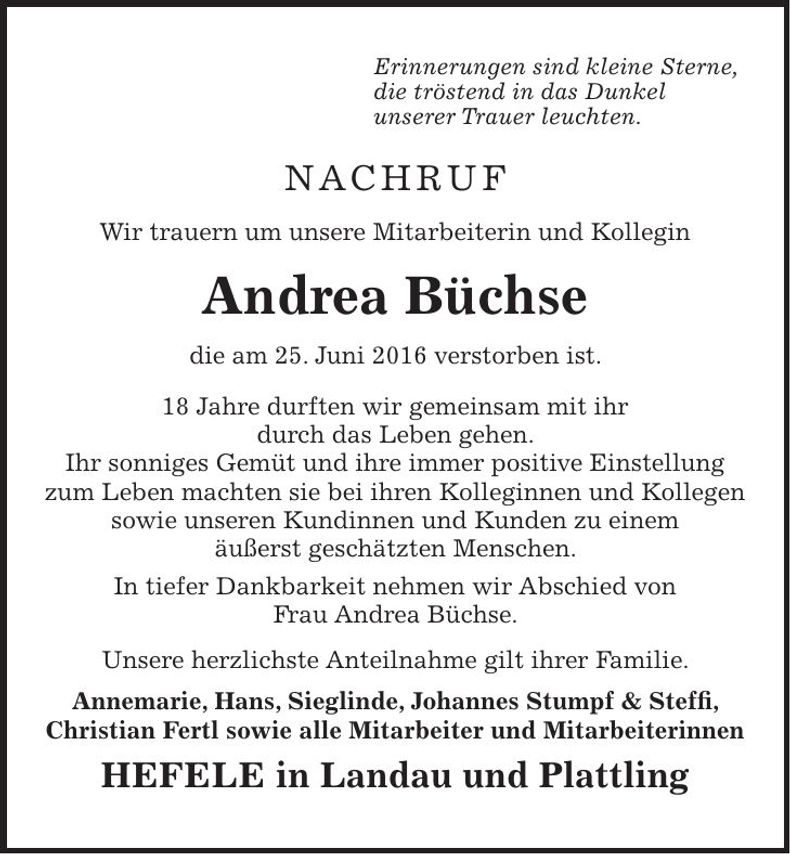 Traueranzeige Andrea Büchse