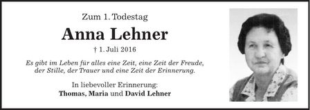 Traueranzeige Anna Lehner