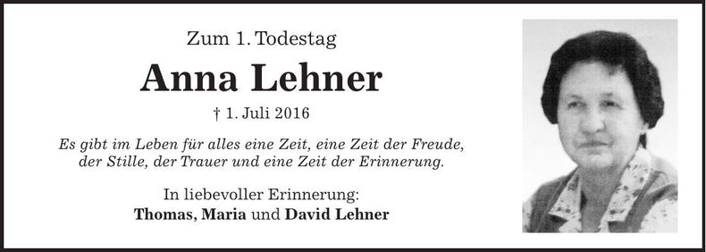 Traueranzeige Anna Lehner