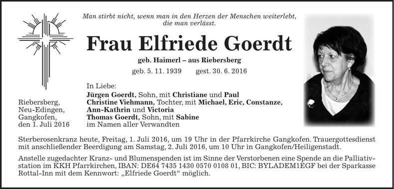 Traueranzeige Elfriede Goerdt
