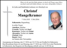 Traueranzeige Christof Mangelkramer