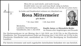 Traueranzeige Rosa Mittermeier