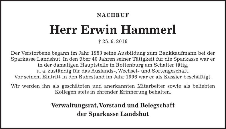 Traueranzeige Erwin Hammerl