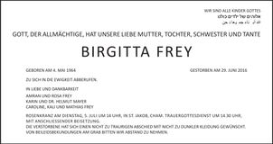 Traueranzeige Birgitta Frey