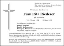 Traueranzeige Rita Riederer