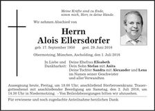 Traueranzeige Alois Ellersdorfer