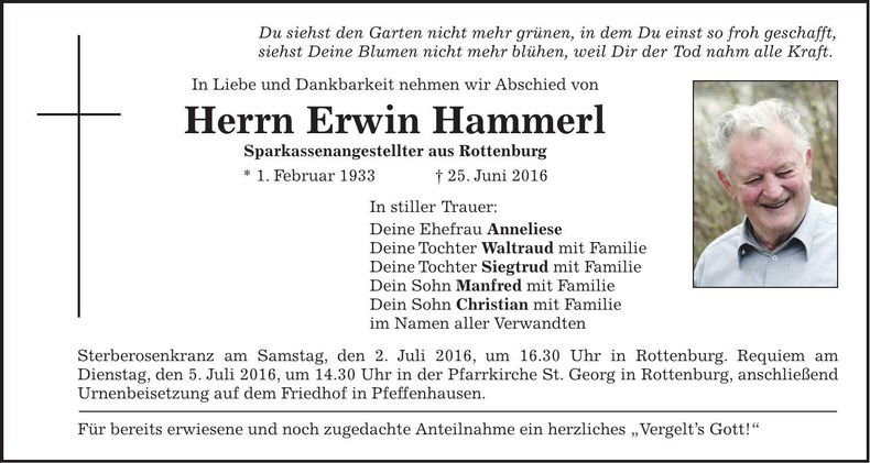 Traueranzeige Erwin Hammerl