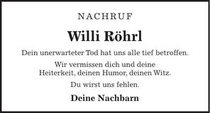 Traueranzeige Willi Röhrl
