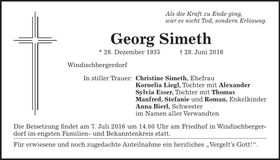 Traueranzeige Georg Simeth
