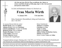 Traueranzeige Maria Wirth