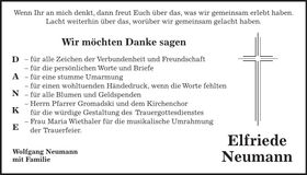 Traueranzeige Elfriede Neumann