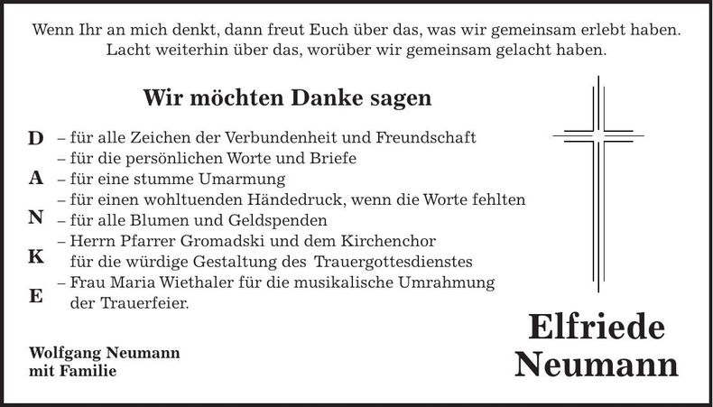Traueranzeige Elfriede Neumann