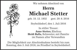 Traueranzeige Michael Stetter