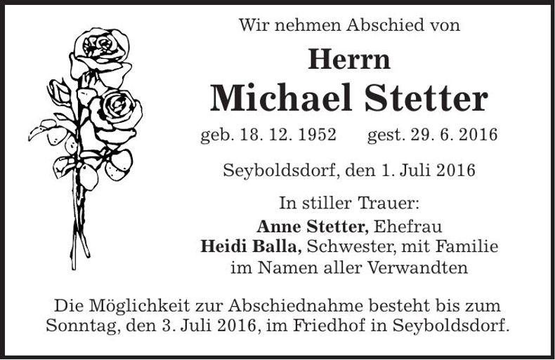 Traueranzeige Michael Stetter