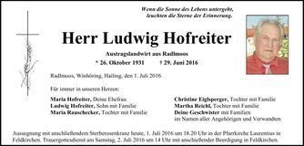 Traueranzeige Ludwig Hofreiter