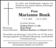 Traueranzeige Marianne Bunk