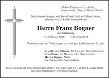 Traueranzeige Franz Bogner