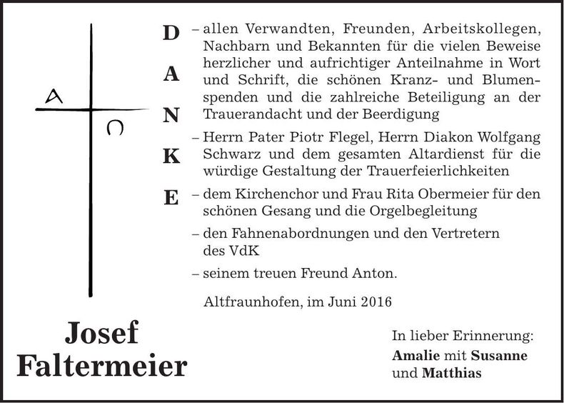 Traueranzeige Josef Faltermeier