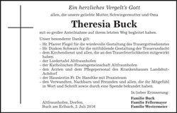 Traueranzeige Theresia Buck