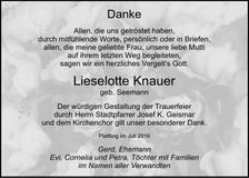 Traueranzeige Lieselotte Knauer