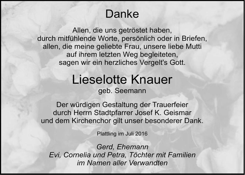 Traueranzeige Lieselotte Knauer