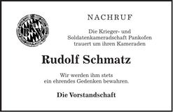 Traueranzeige Rudolf Schmatz