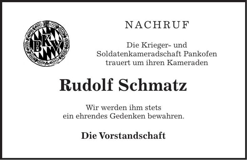 Traueranzeige Rudolf Schmatz