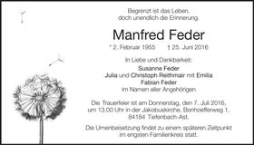 Traueranzeige Manfred Feder