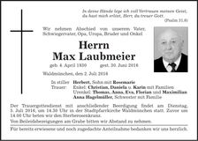 Traueranzeige Max Laubmeier
