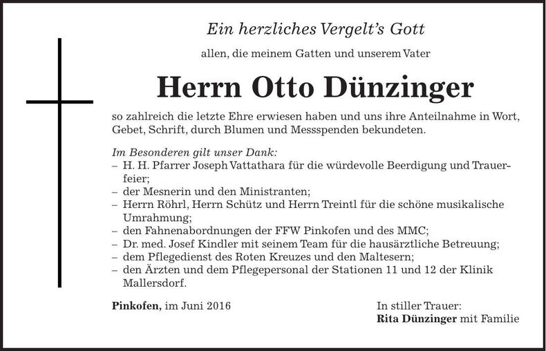 Traueranzeige Otto Dünzinger