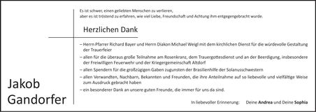 Traueranzeige Jakob Gandorfer
