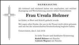Traueranzeige Ursula Holzner