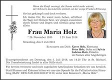 Traueranzeige Maria Holz