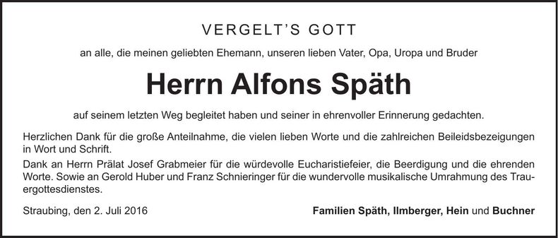 Traueranzeige Alfons Späth