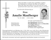 Traueranzeige Amalie Maulberger