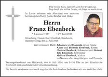 Traueranzeige Franz Ebenbeck