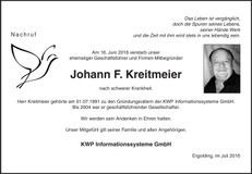 Traueranzeige Johann F. Kreitmeier