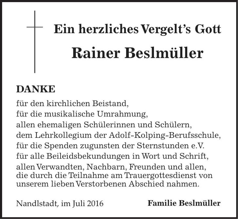 Traueranzeige Rainer Beslmüller
