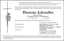Traueranzeige Theresia Ackstaller