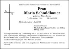 Traueranzeige Maria Schmidbauer