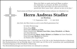 Traueranzeige Andreas Stadler