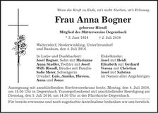 Traueranzeige Anna Bogner