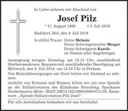 Traueranzeige Josef Pilz